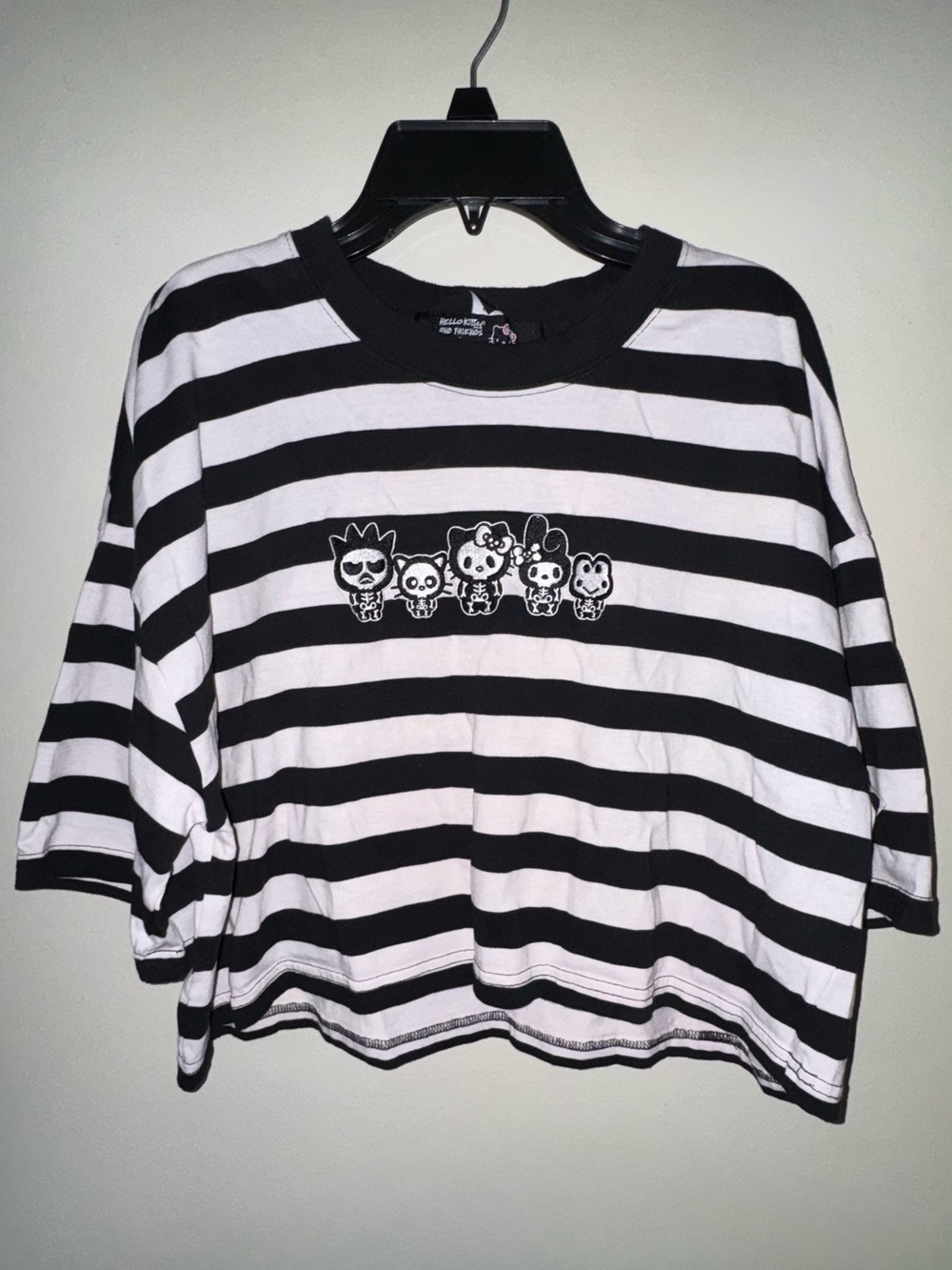 Hello Kitty Black & White Stripe Oversized Graphic Crop Tee